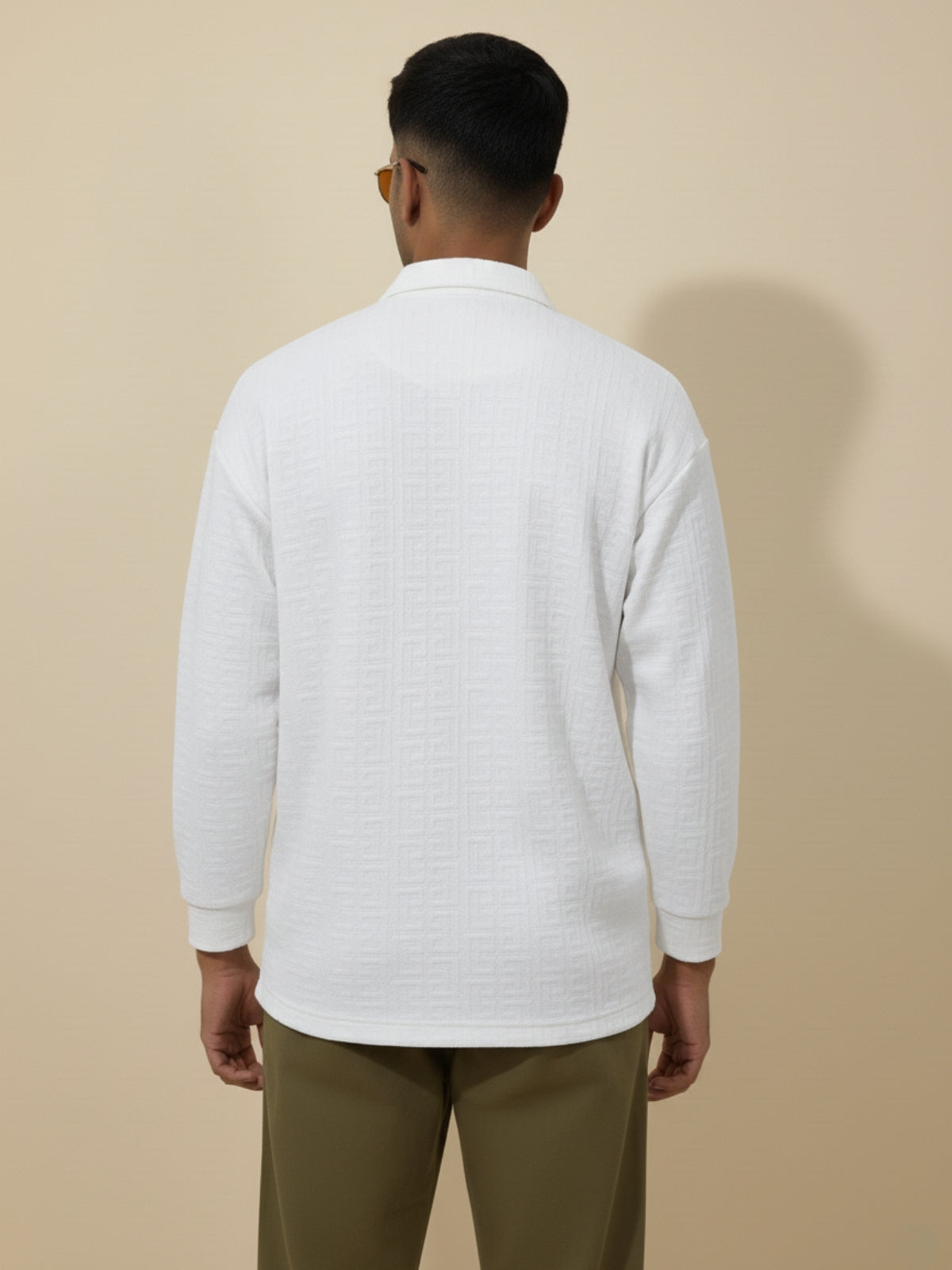 Full Sleeve Maze Zipper Polo: White