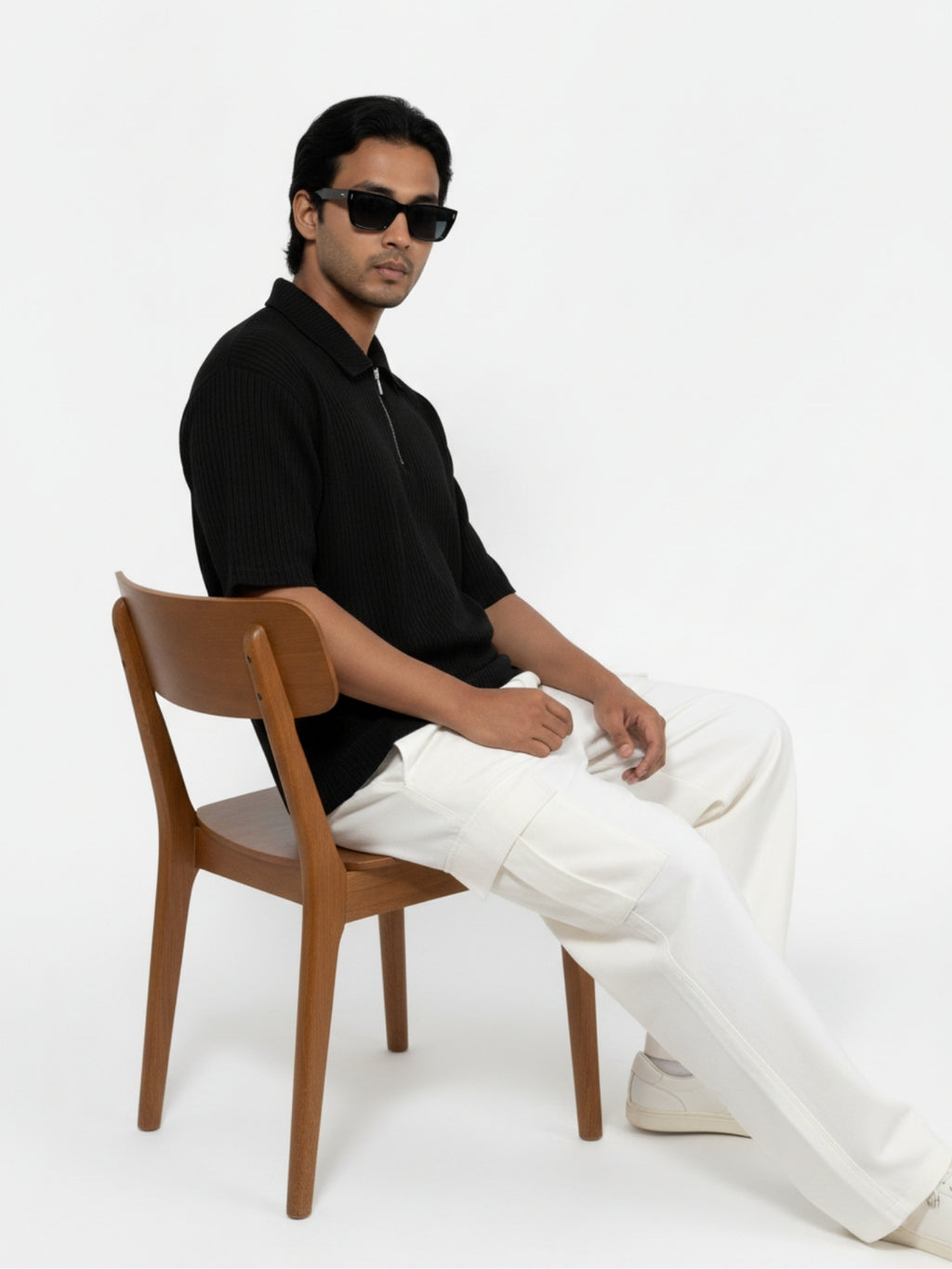 Black Zipper Polo: Ribbed