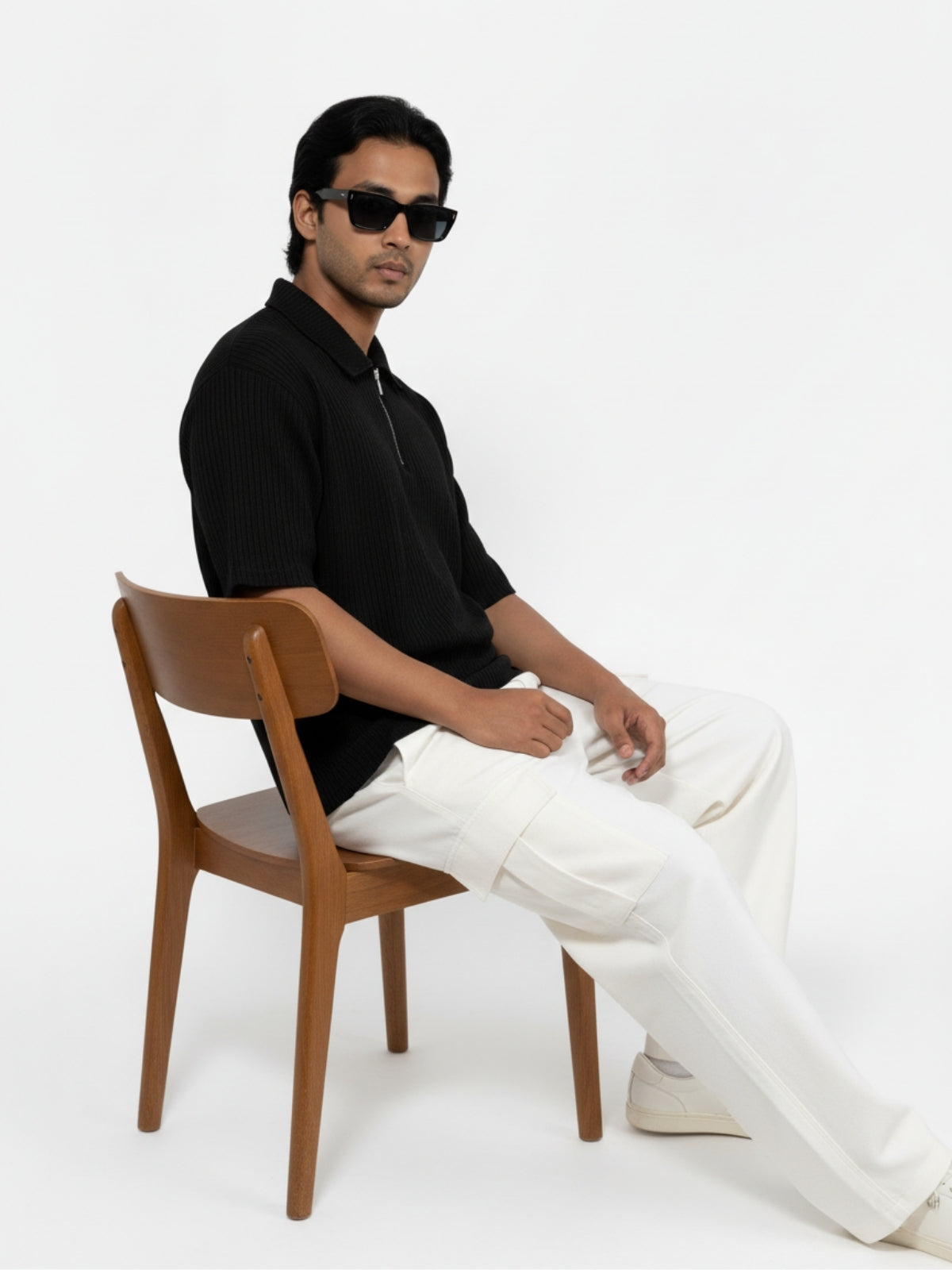 Black Zipper Polo: Ribbed