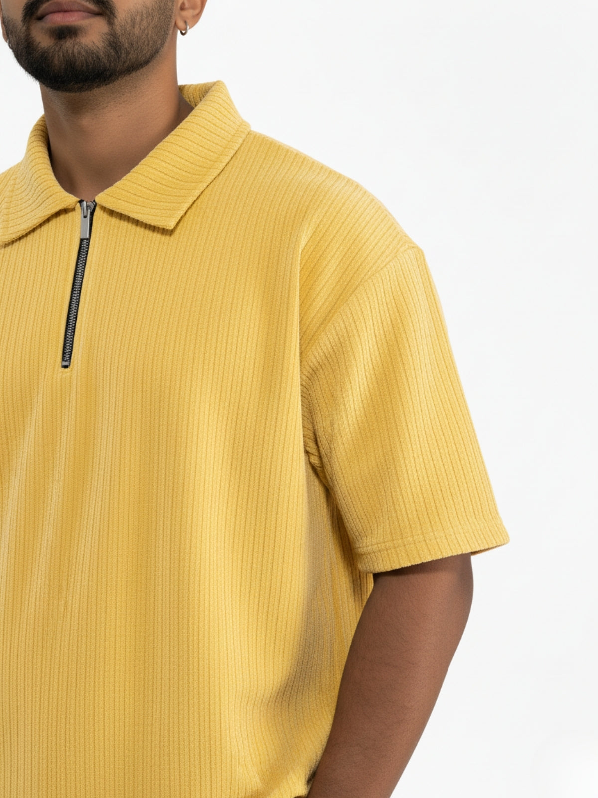 Mustard Zipper Polo: Ribbed