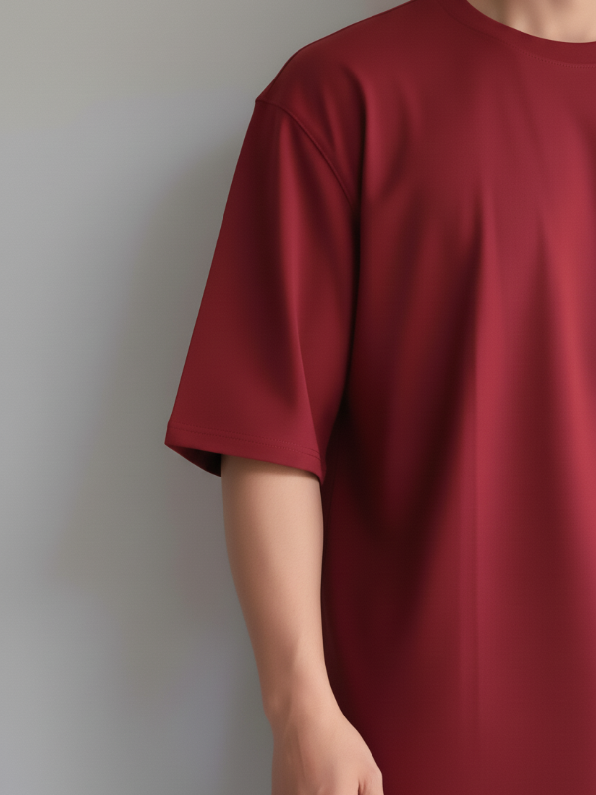 Boxy Fit Solid Tee: Maroon