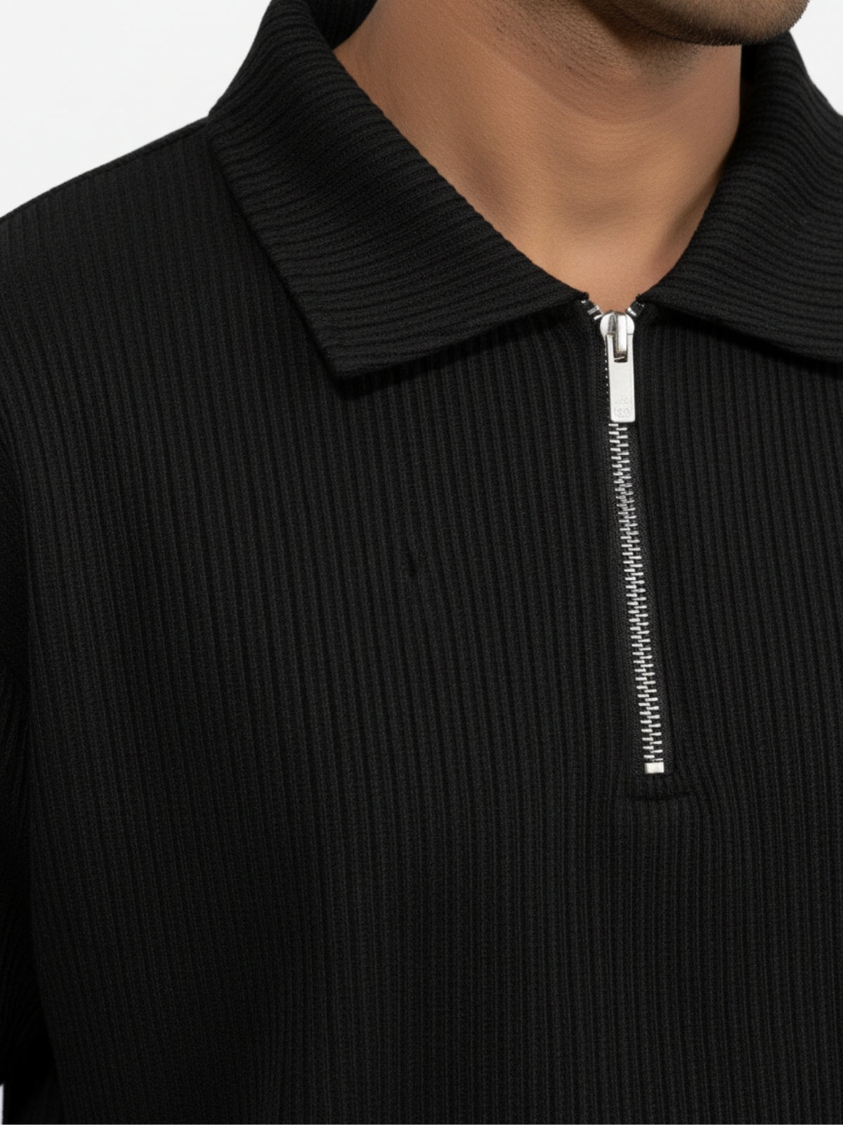 Black Zipper Polo: Ribbed