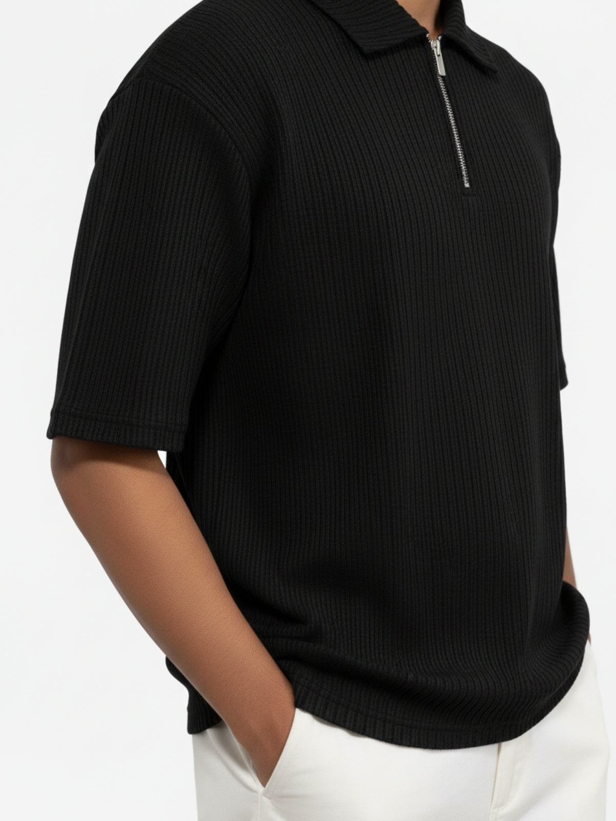 Black Zipper Polo: Ribbed