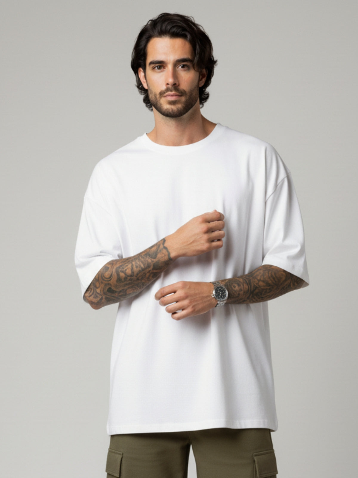 Boxy Fit Solid Tee: White