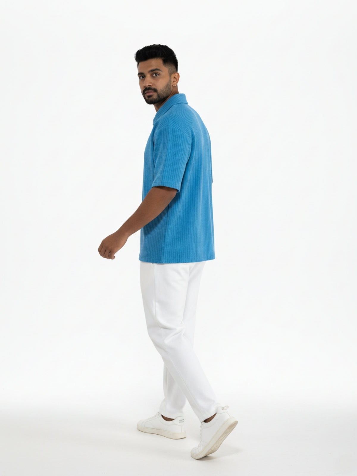 Ocean Blue Zipper Polo: Ribbed