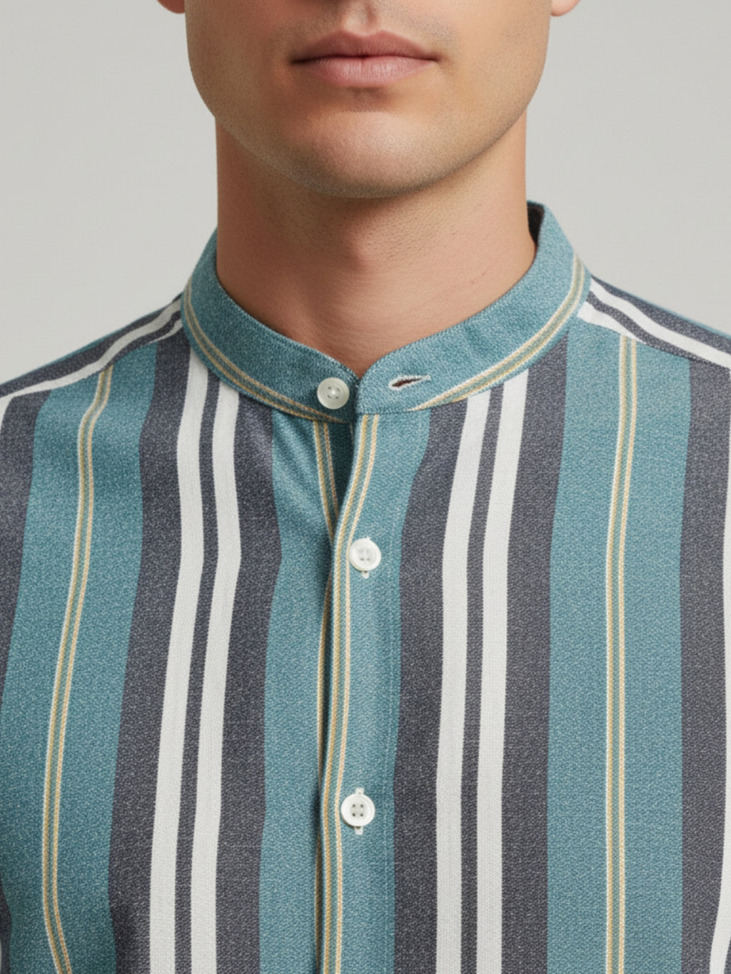 Men's Vertical Stripe Band Collar Shirt