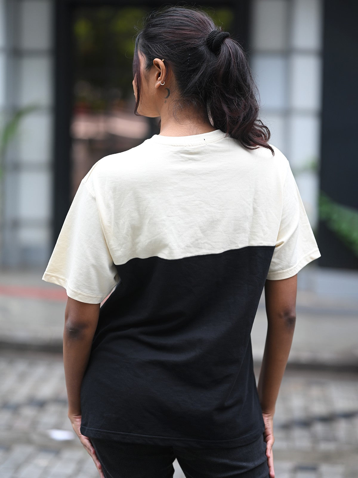 Premium Oversized Tee: Black & Beige