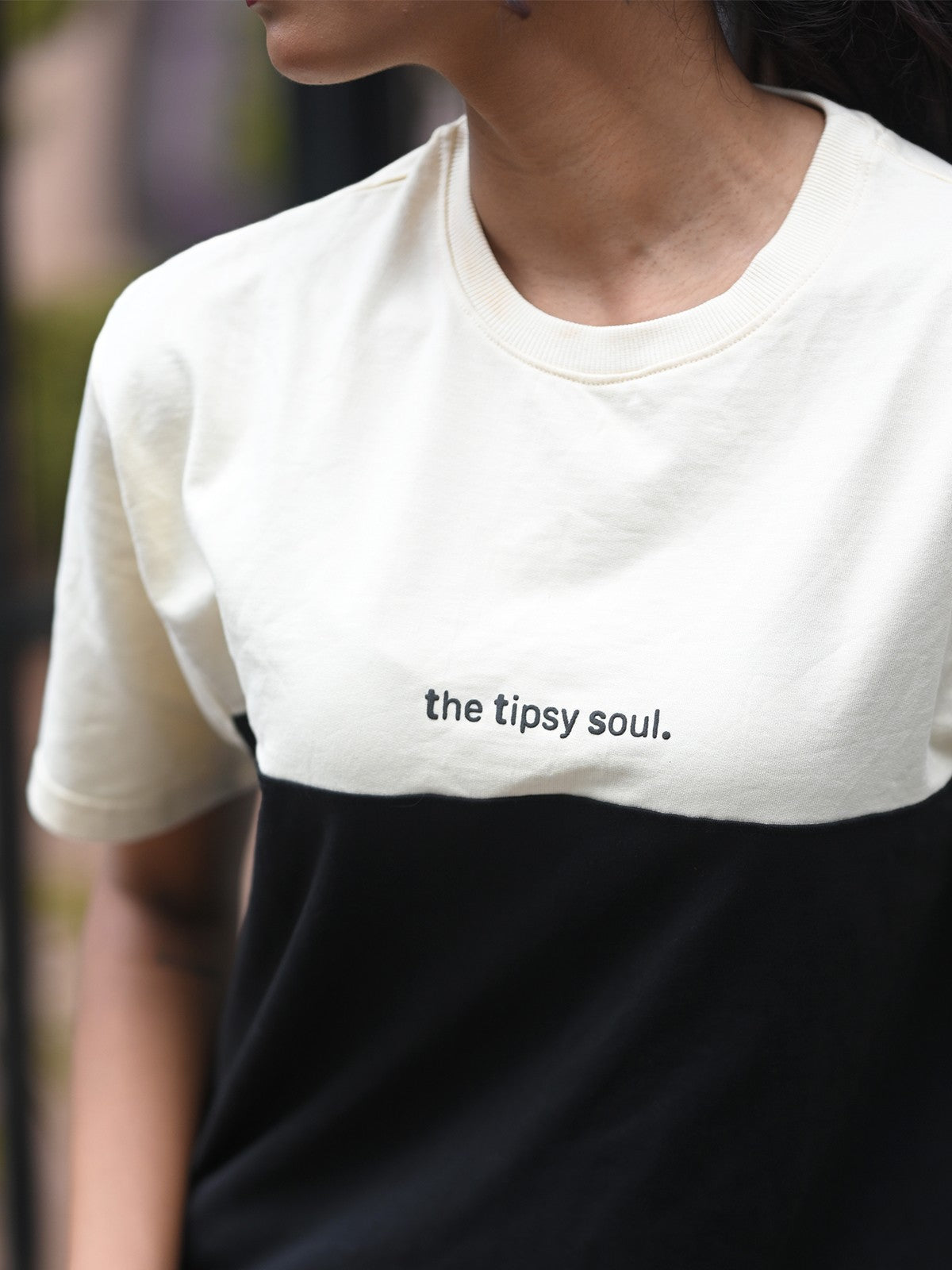 Premium Oversized Tee: Black & Beige
