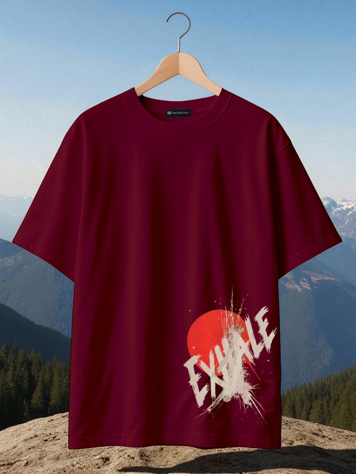 Exhale: Boxy Fit Graphic Tee Maroon