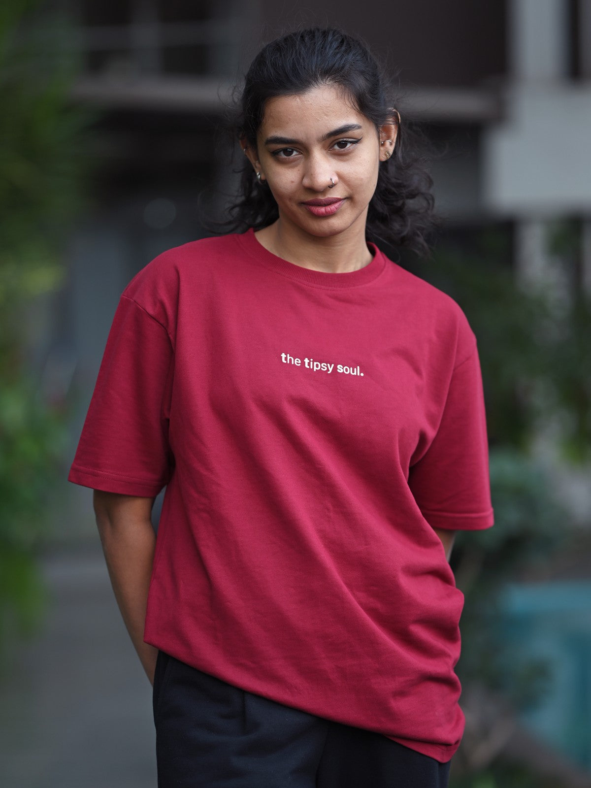 Premium Oversized Maroon Tee - the tipsy soul.