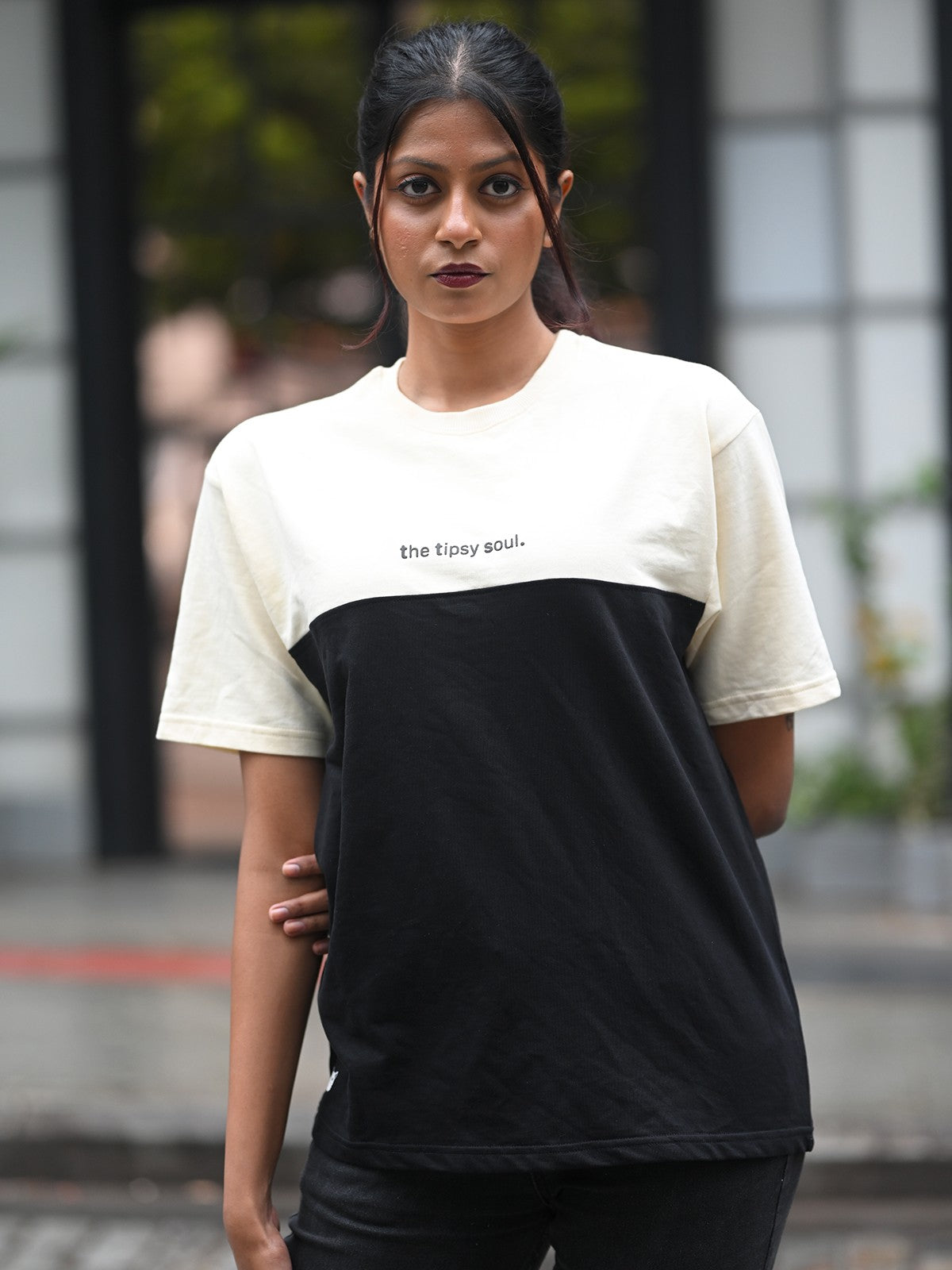 Premium Oversized Tee: Black & Beige