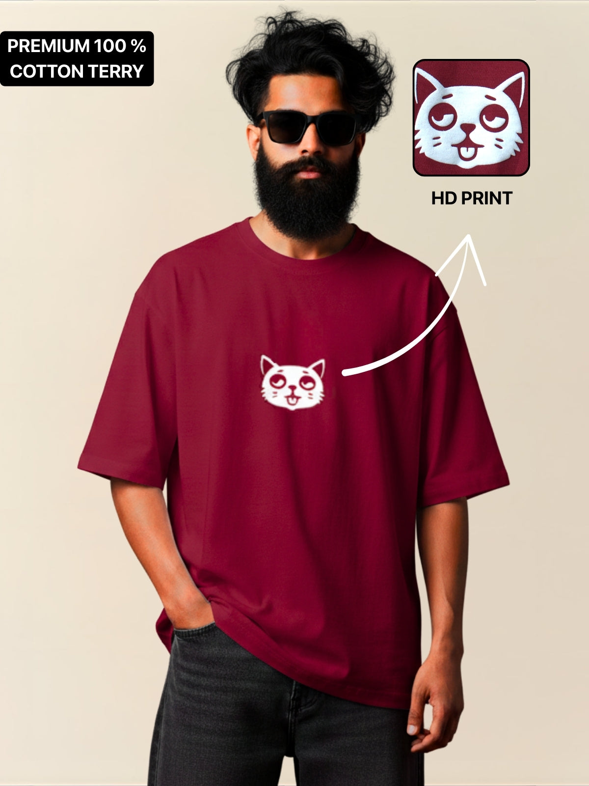 The Tipsy Cat Tee: Deep Maroon