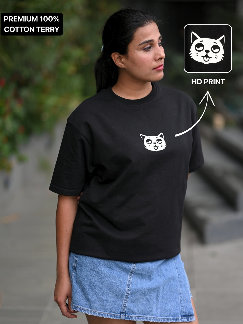 The Tipsy Cat Tee: Midnight Black