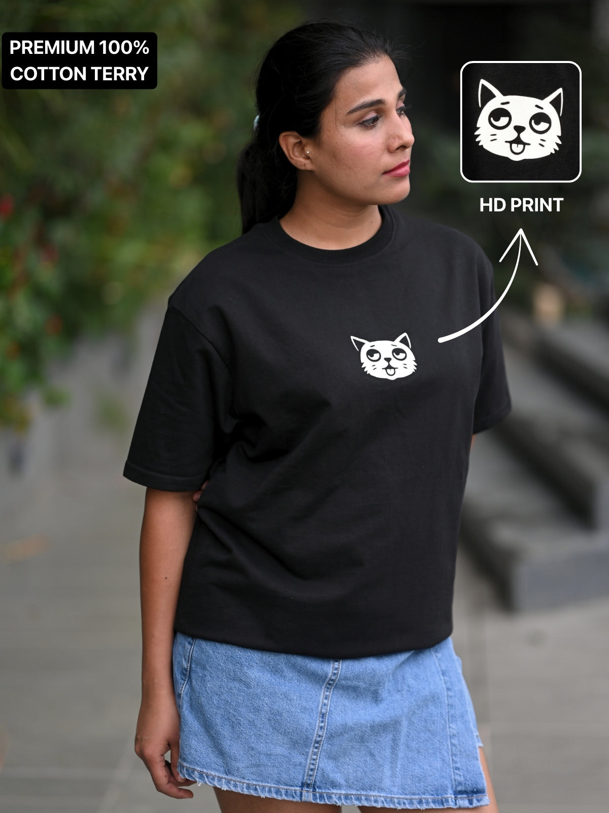 The Tipsy Cat Tee: Midnight Black