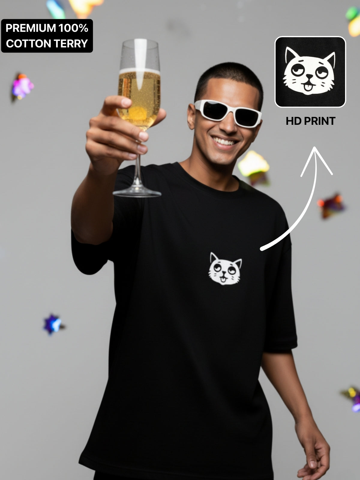 The Tipsy Cat Tee: Midnight Black