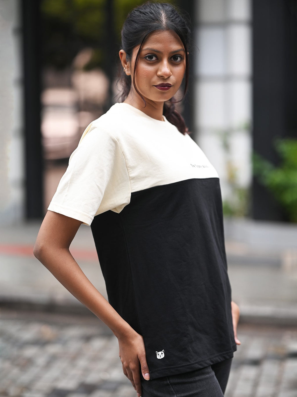 Premium Oversized Tee: Black & Beige