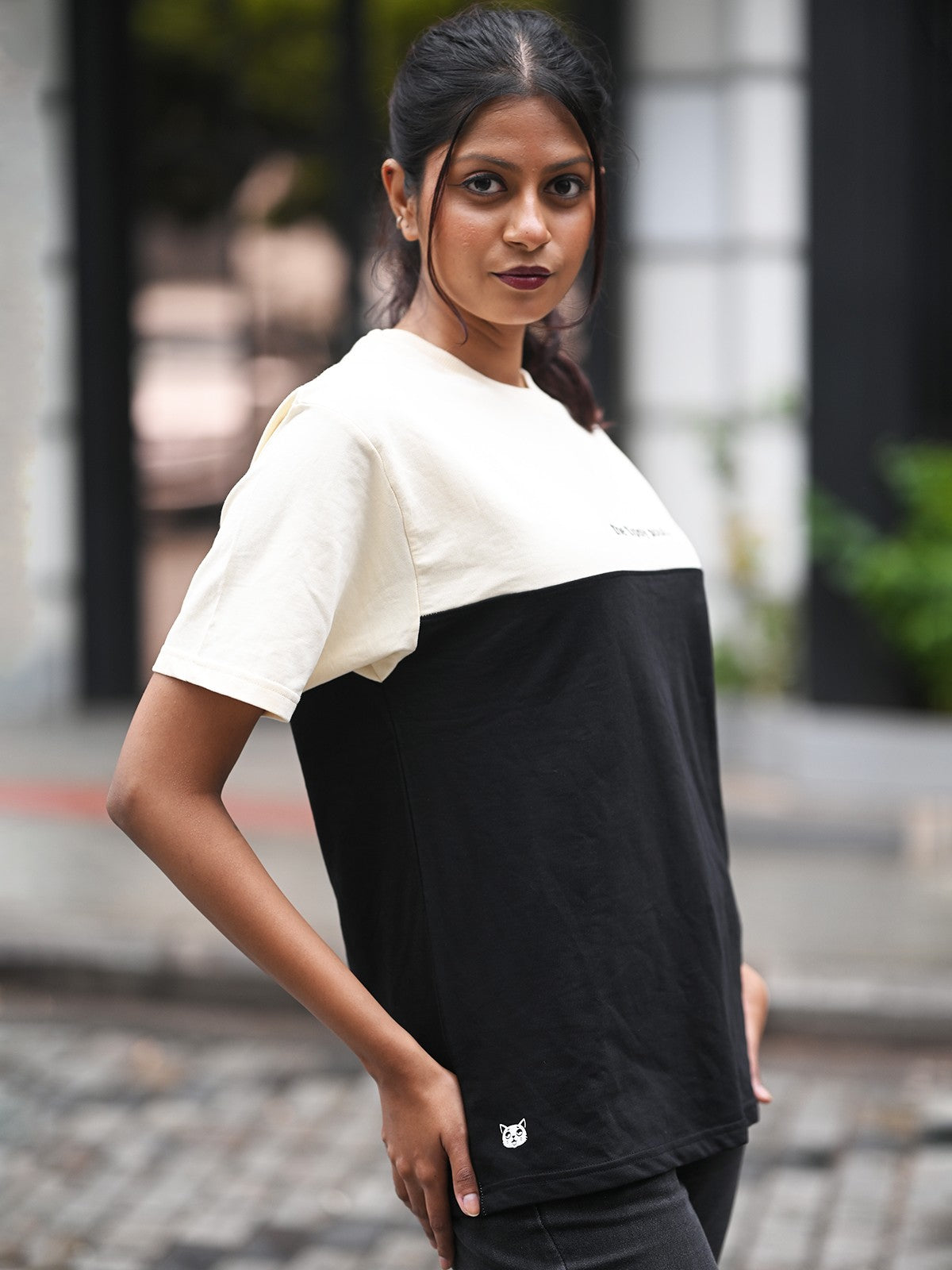 Premium Oversized Tee: Black & Beige