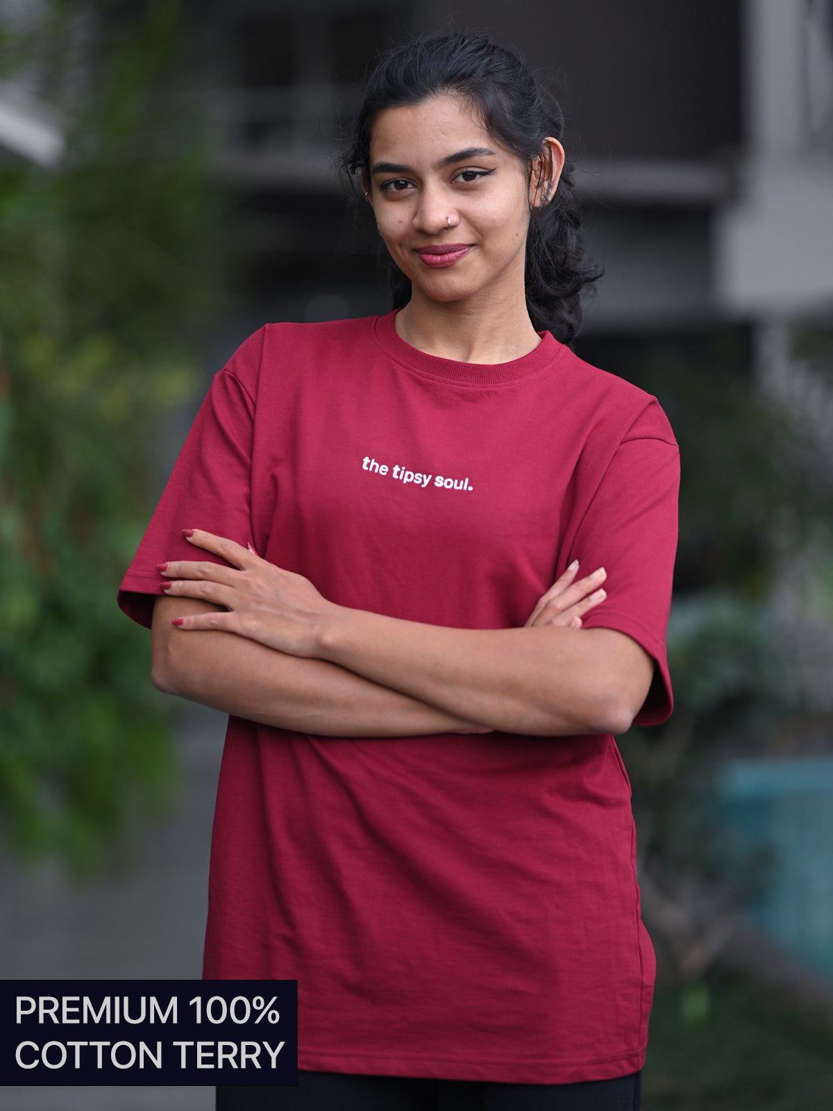 Premium Oversized Maroon Tee - the tipsy soul.