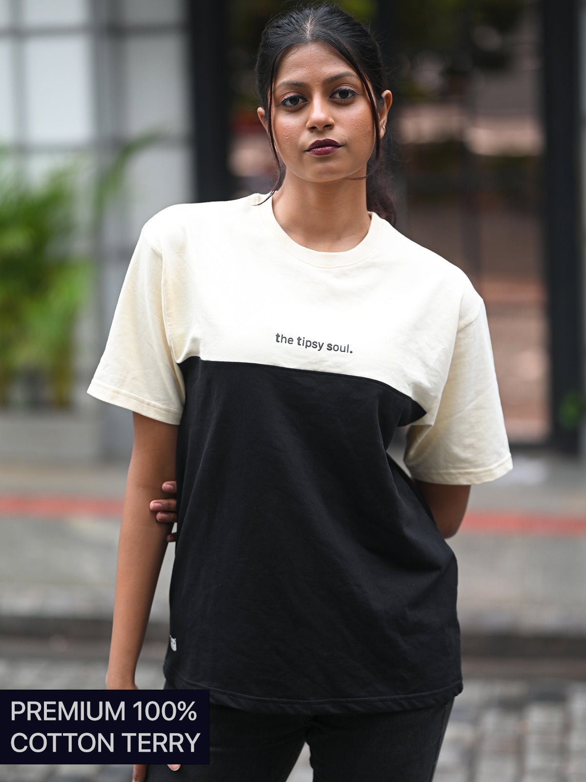Premium Oversized Tee: Black & Beige