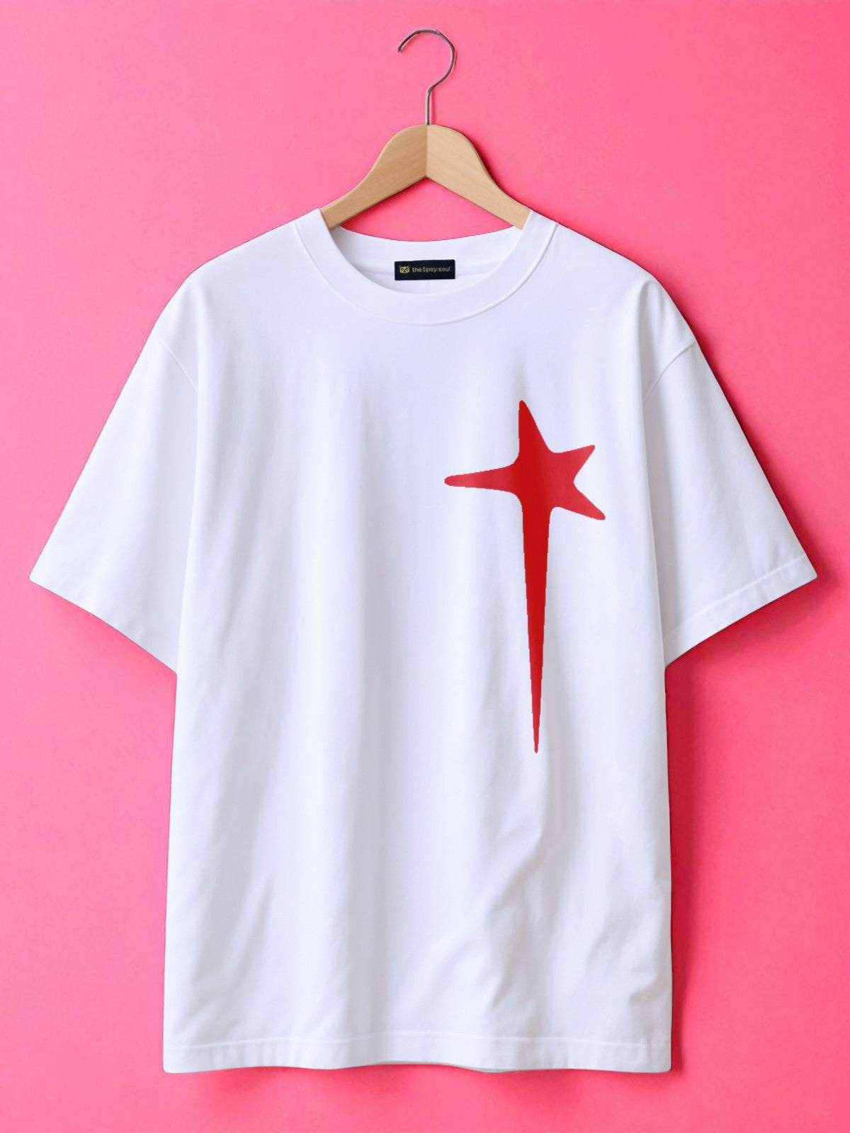 Red stars: Boxy Fit Graphic Tee white