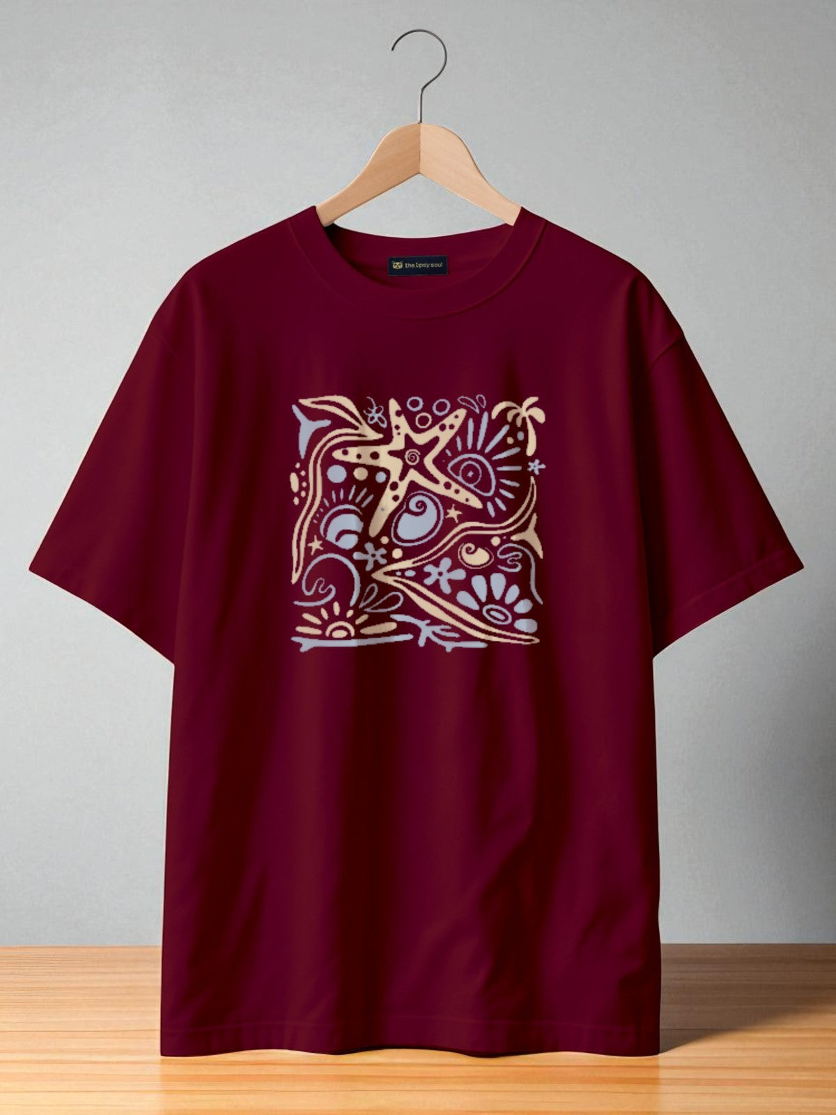 Tropical art: Boxy Fit Graphic Tee Maroon