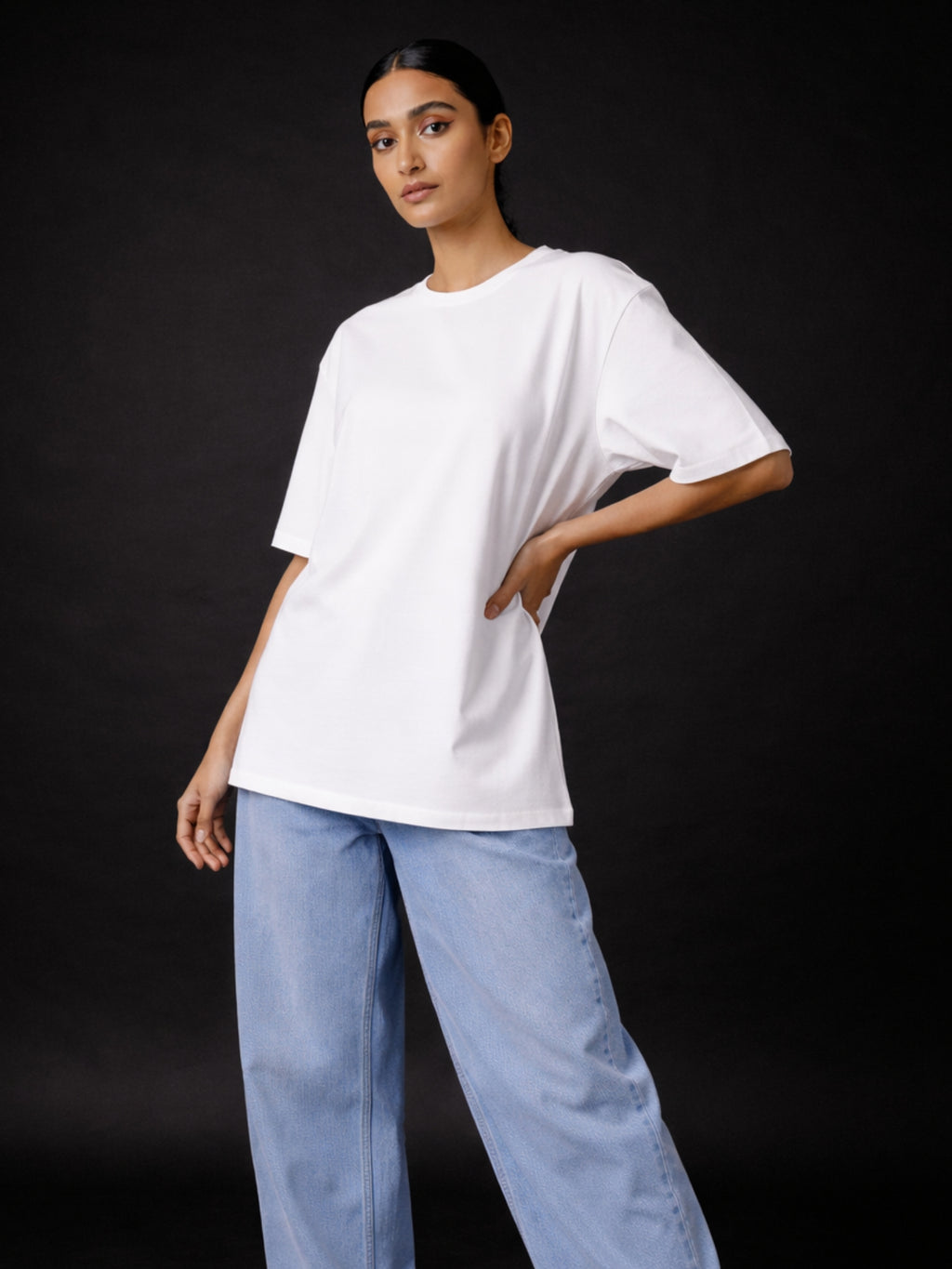 Boxy Fit Solid Tee: White