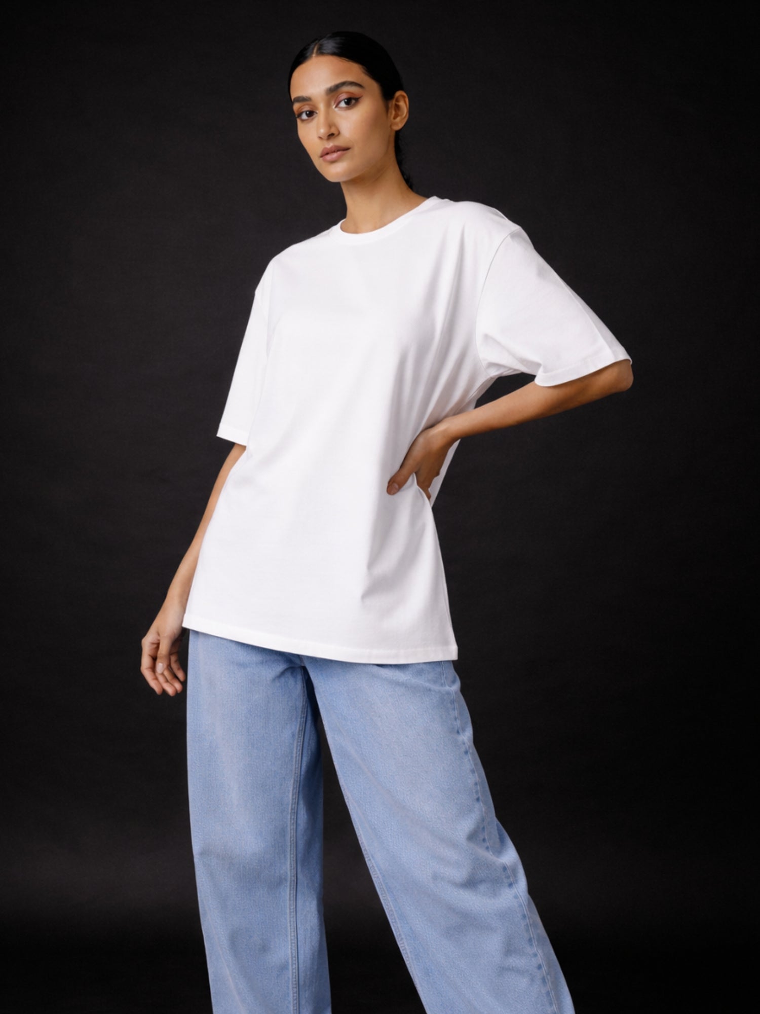 Boxy Fit Solid Tee: White