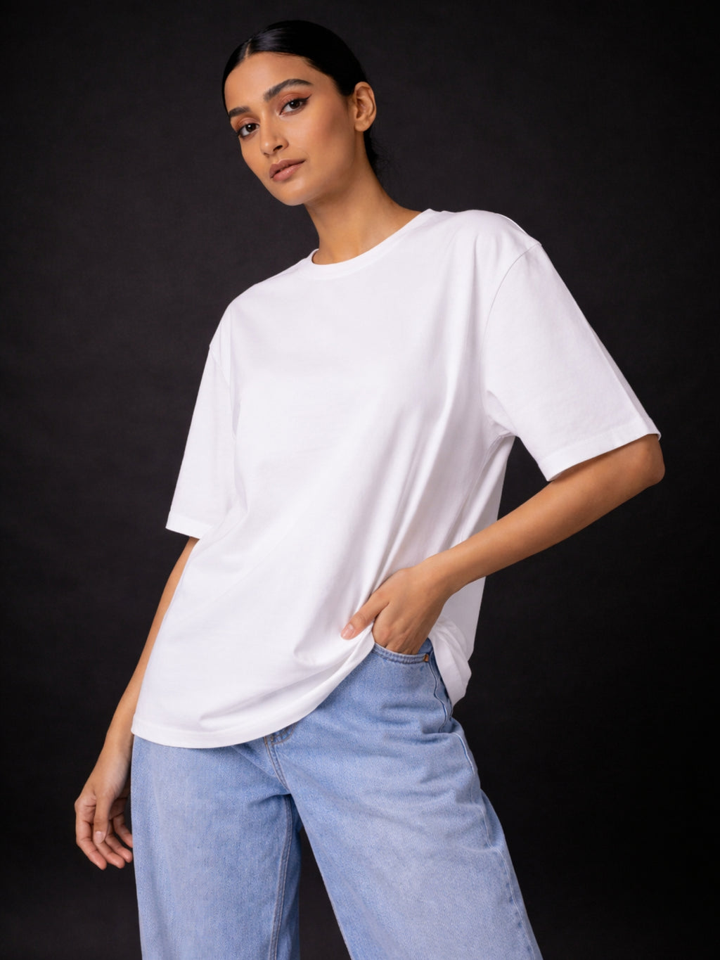Boxy Fit Solid Tee: White