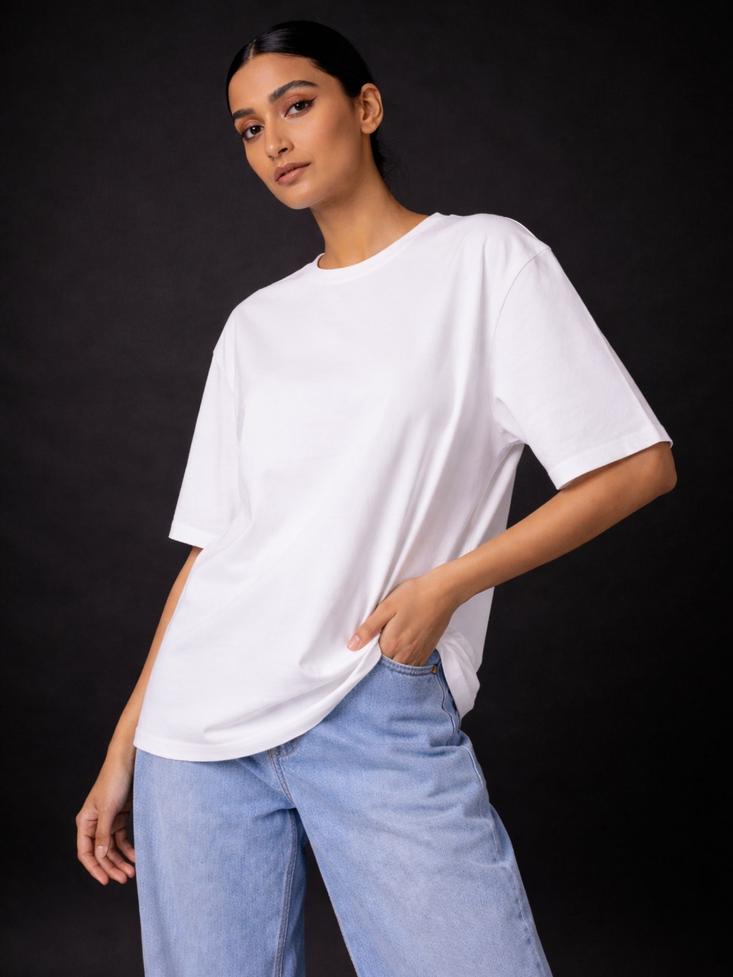 Boxy Fit Solid Tee: White